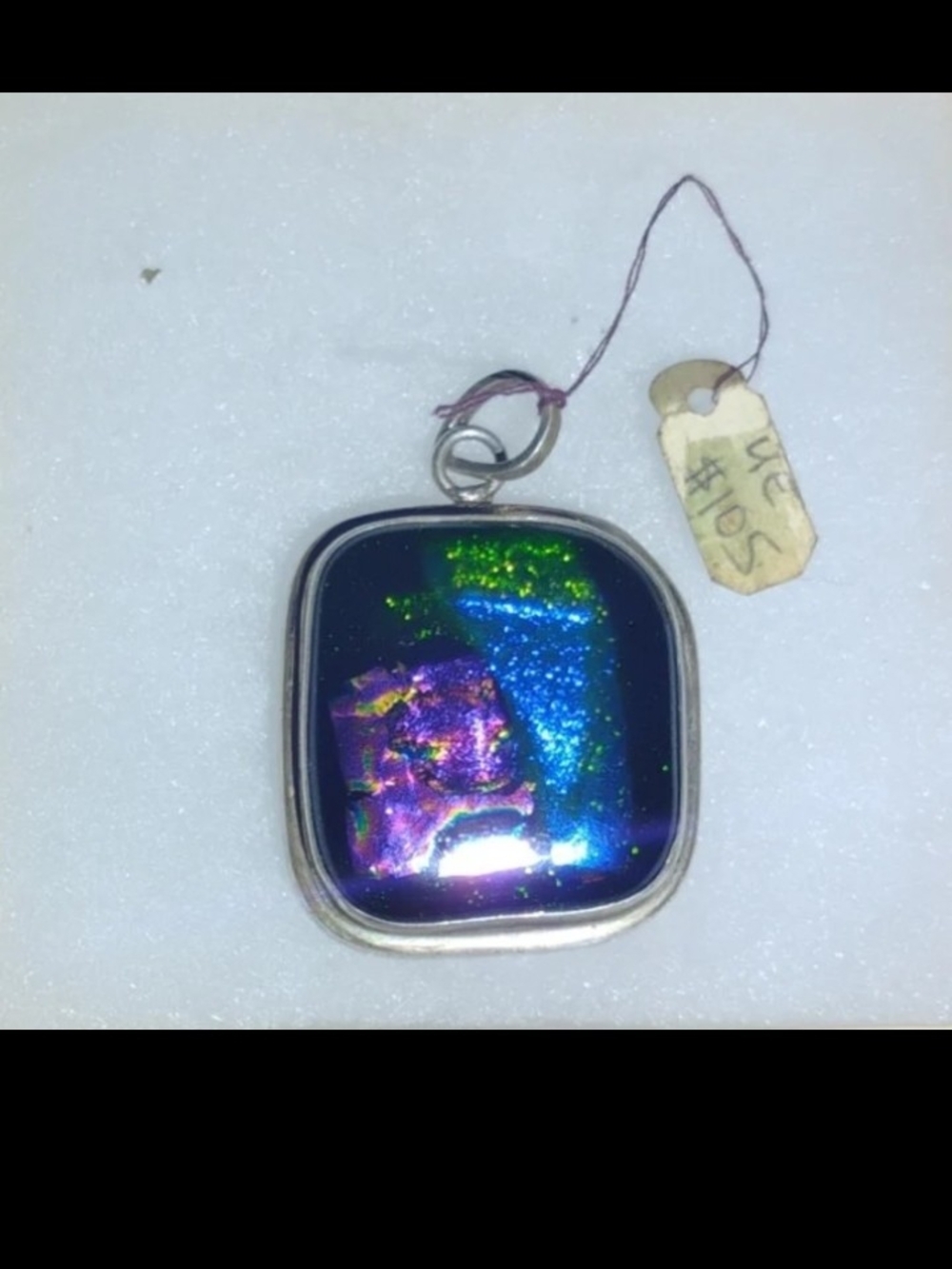 Large Iridescent Dichroic Glass Pendant Necklace - Multicolor